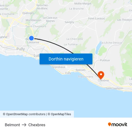 Belmont to Chexbres map