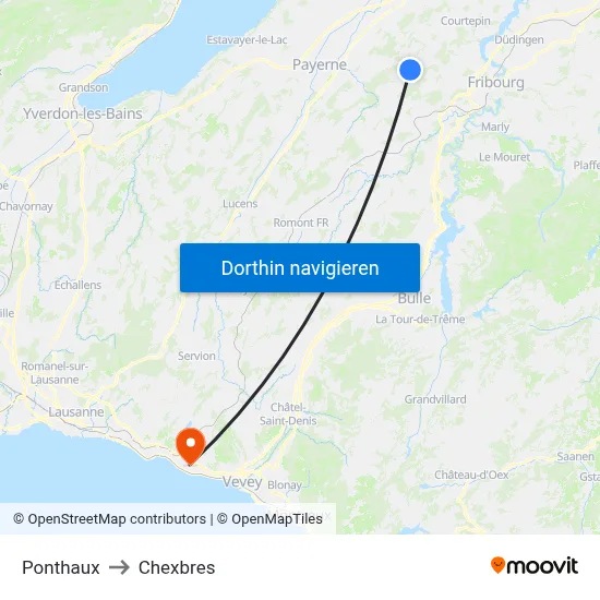 Ponthaux to Chexbres map