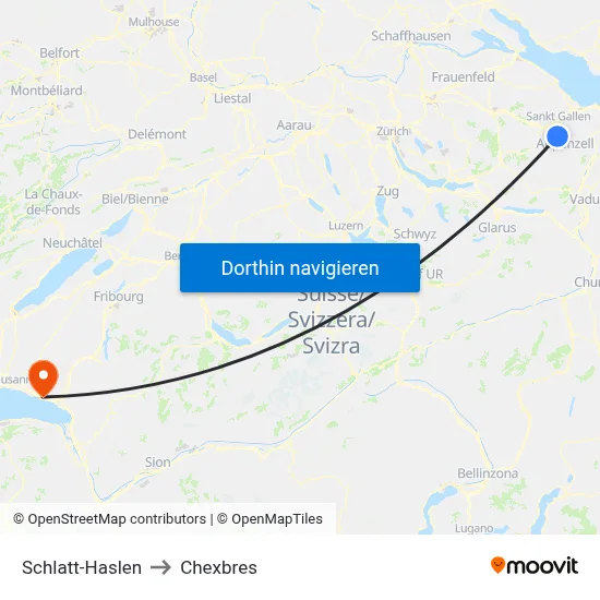 Schlatt-Haslen to Chexbres map