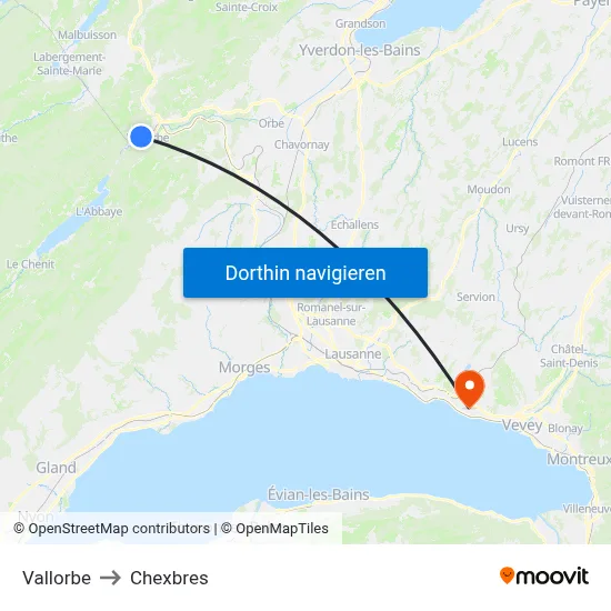 Vallorbe to Chexbres map