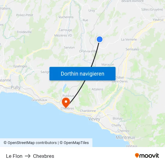 Le Flon to Chexbres map