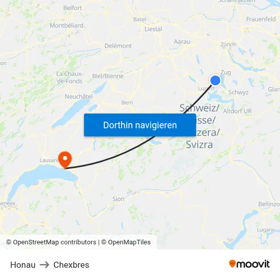 Honau to Chexbres map