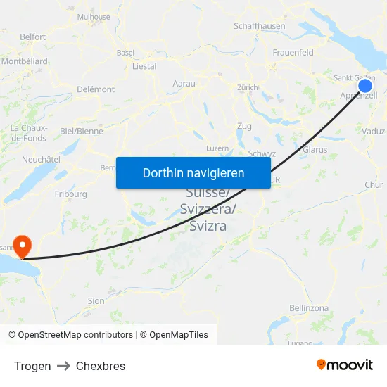 Trogen to Chexbres map