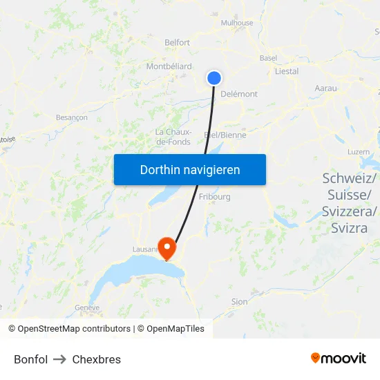 Bonfol to Chexbres map