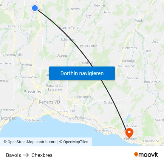 Bavois to Chexbres map