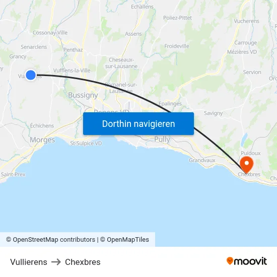 Vullierens to Chexbres map