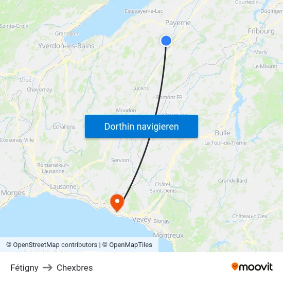 Fétigny to Chexbres map