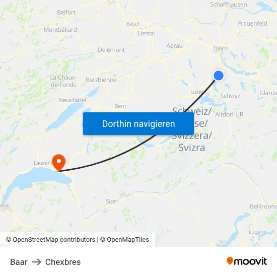 Baar to Chexbres map
