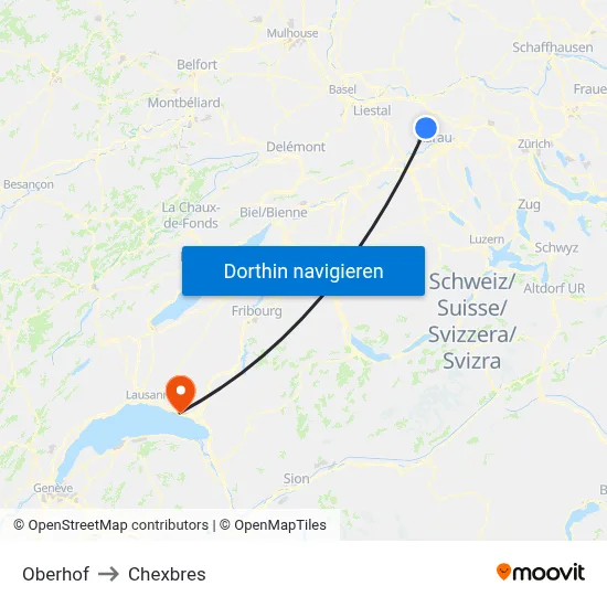 Oberhof to Chexbres map