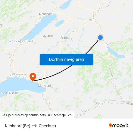 Kirchdorf (Be) to Chexbres map