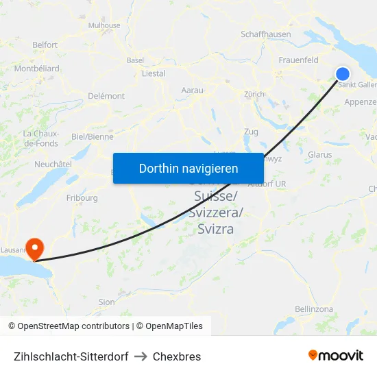 Zihlschlacht-Sitterdorf to Chexbres map