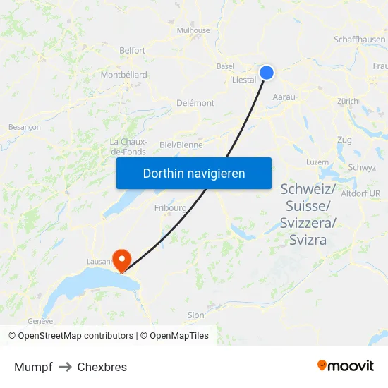 Mumpf to Chexbres map