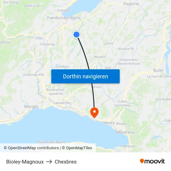 Bioley-Magnoux to Chexbres map
