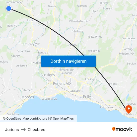 Juriens to Chexbres map
