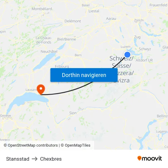 Stansstad to Chexbres map