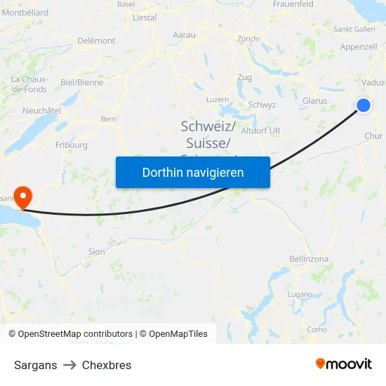 Sargans to Chexbres map