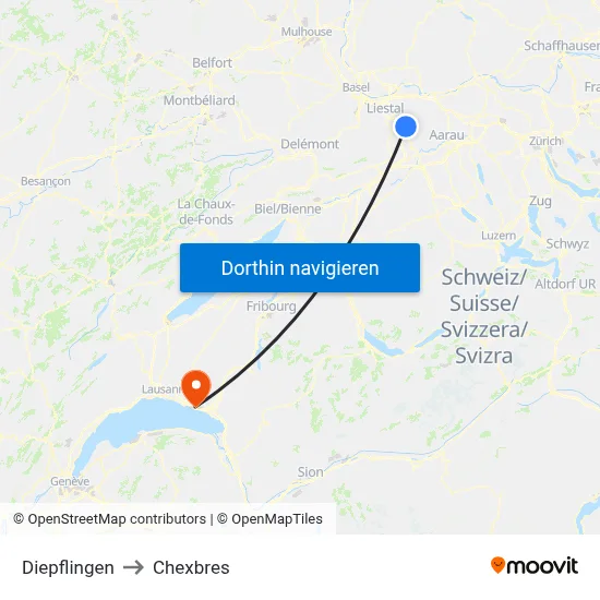 Diepflingen to Chexbres map