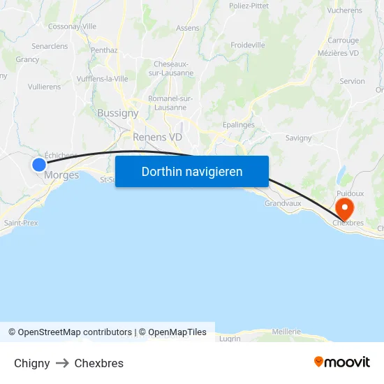 Chigny to Chexbres map