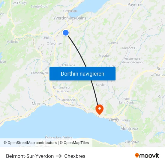 Belmont-Sur-Yverdon to Chexbres map