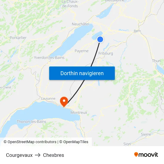Courgevaux to Chexbres map