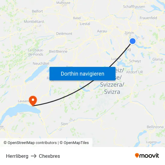 Herrliberg to Chexbres map