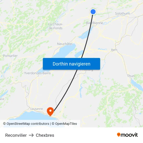 Reconvilier to Chexbres map