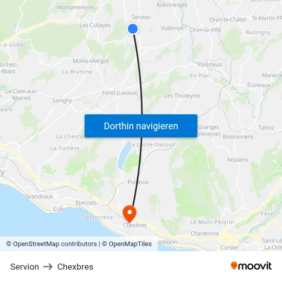 Servion to Chexbres map