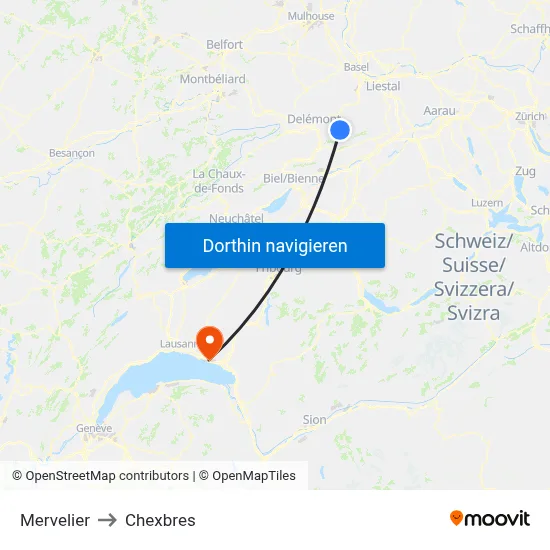 Mervelier to Chexbres map
