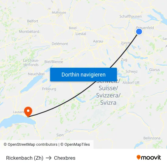 Rickenbach (Zh) to Chexbres map