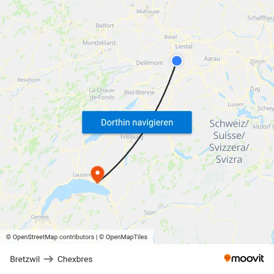 Bretzwil to Chexbres map