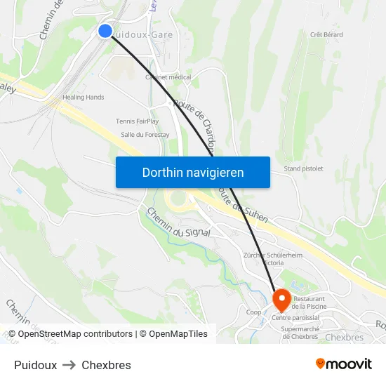 Puidoux to Chexbres map