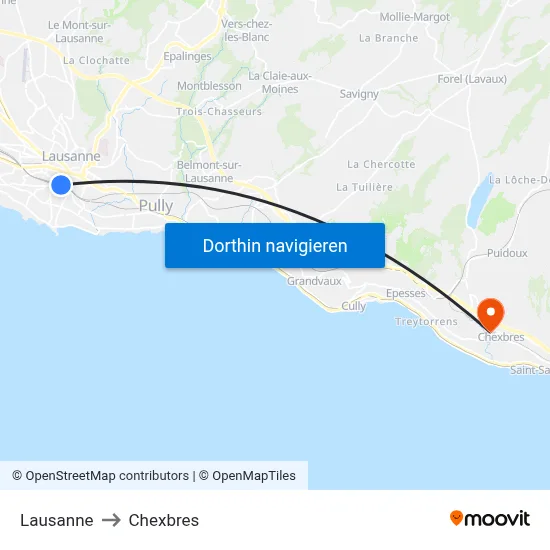 Lausanne to Chexbres map