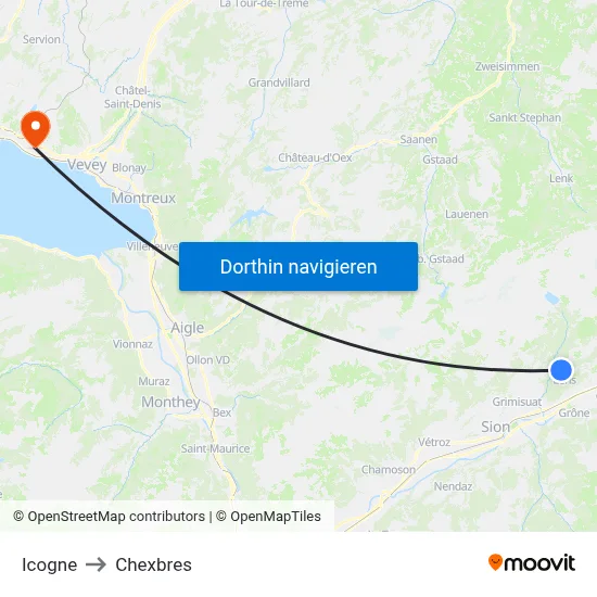 Icogne to Chexbres map