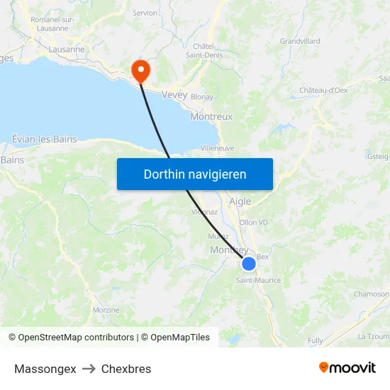 Massongex to Chexbres map