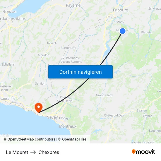 Le Mouret to Chexbres map
