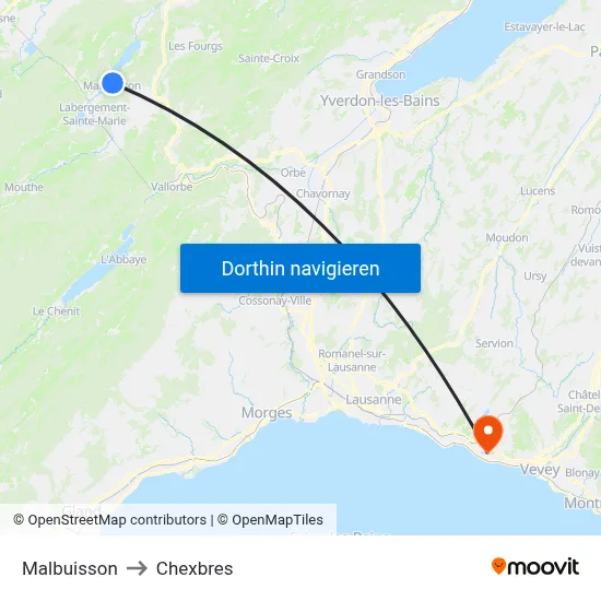 Malbuisson to Chexbres map