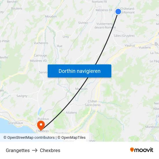 Grangettes to Chexbres map