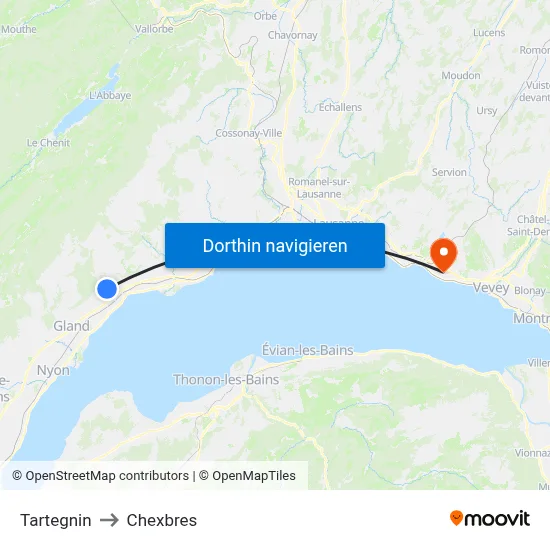 Tartegnin to Chexbres map