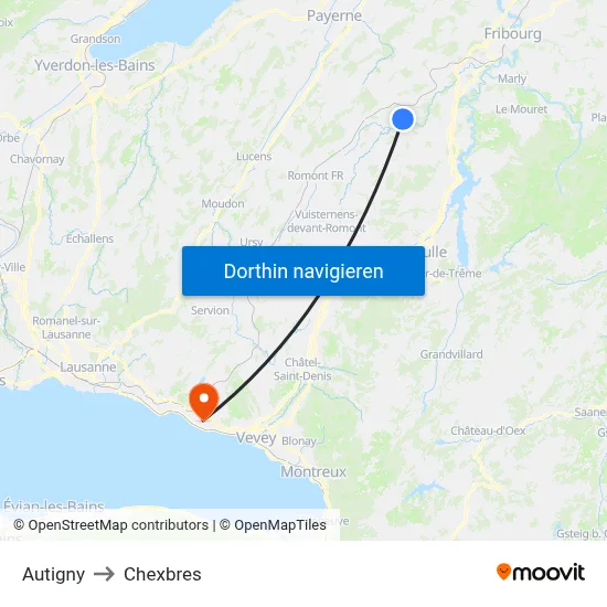 Autigny to Chexbres map