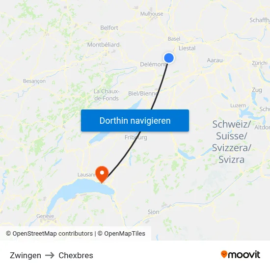 Zwingen to Chexbres map