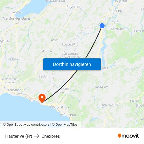 Hauterive (Fr) to Chexbres map
