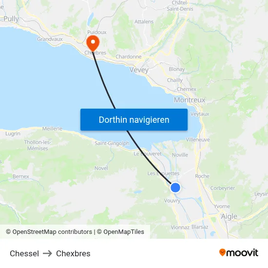 Chessel to Chexbres map