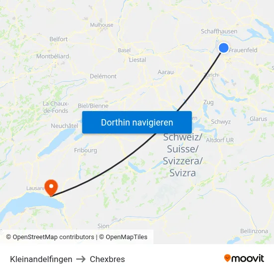 Kleinandelfingen to Chexbres map