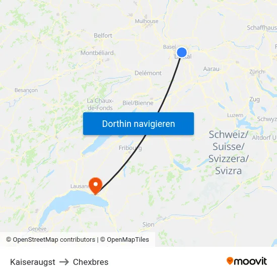 Kaiseraugst to Chexbres map