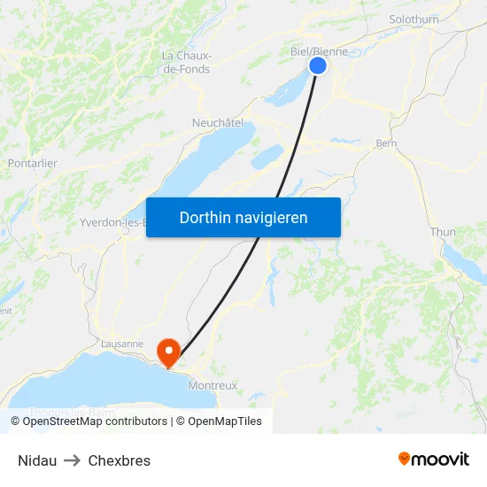 Nidau to Chexbres map