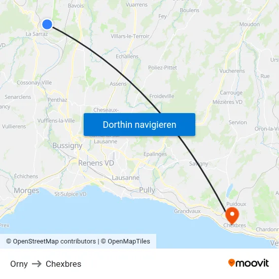 Orny to Chexbres map