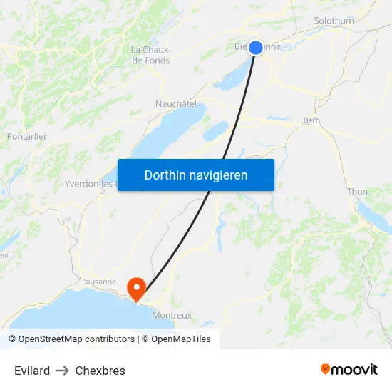 Evilard to Chexbres map