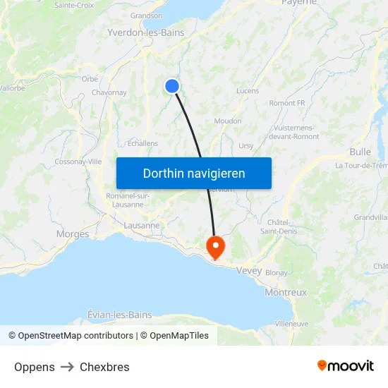 Oppens to Chexbres map