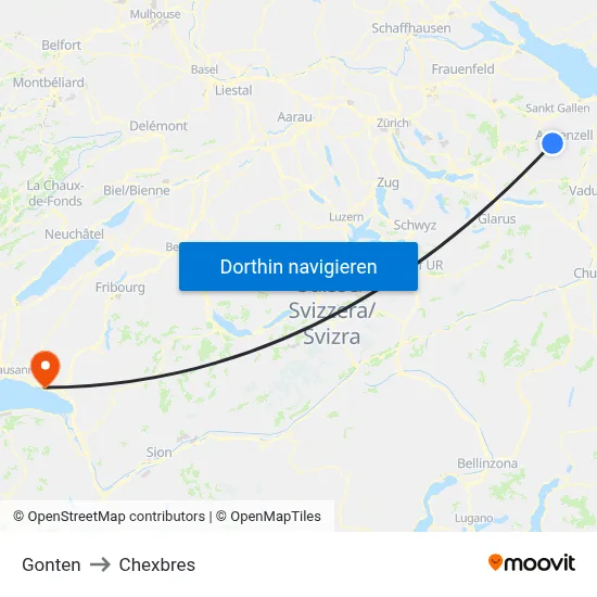 Gonten to Chexbres map