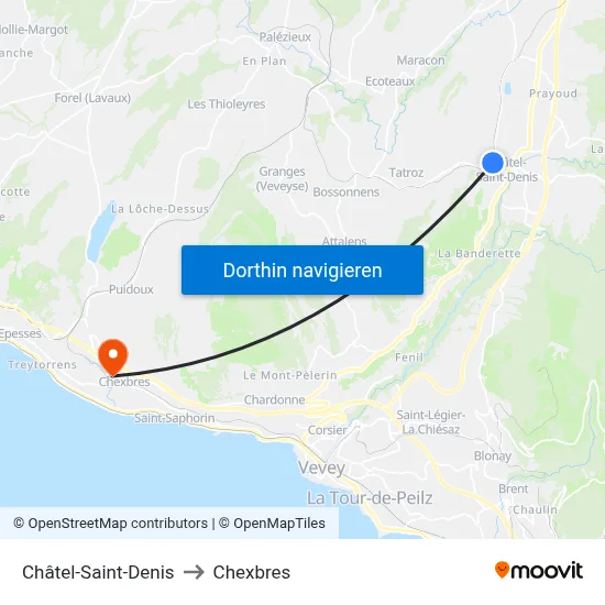 Châtel-Saint-Denis to Chexbres map